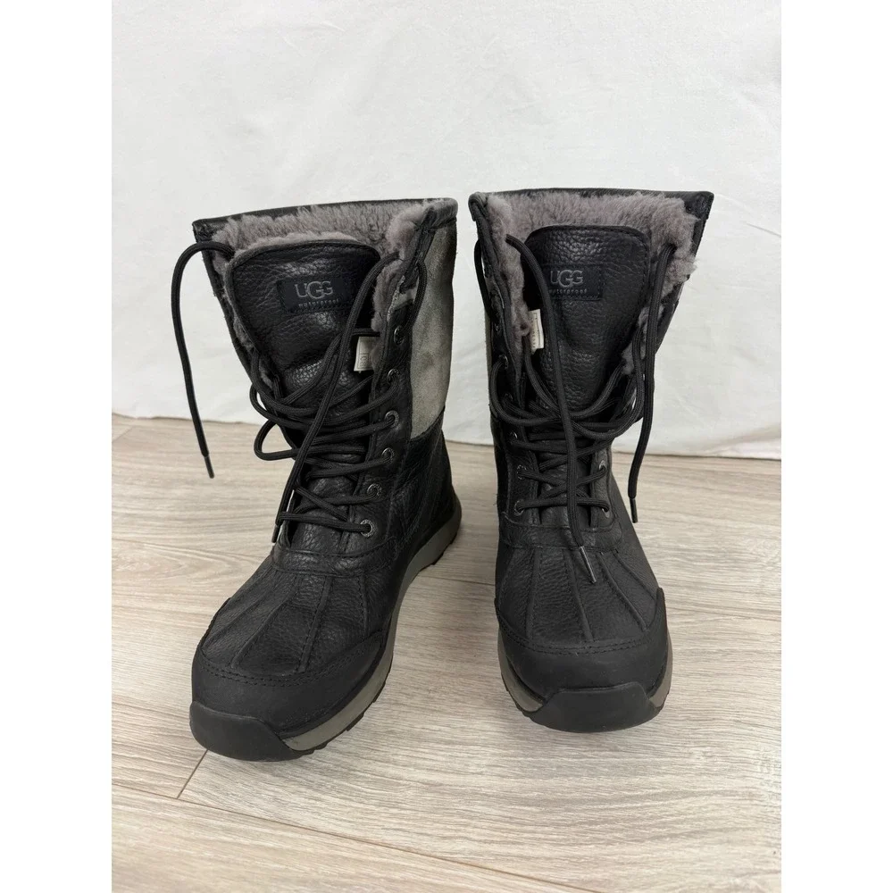 UGG Adirondack III Waterproof Boots Black Grey Leather Sheepskin‎ Size 8.5